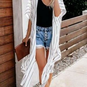 White and black stripe kimono